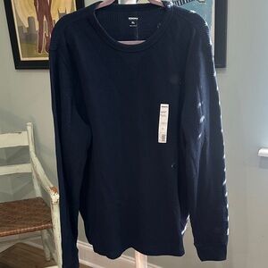 XL Sonoma Men's Dark Blue navy Crewneck waffle knit shirt LS